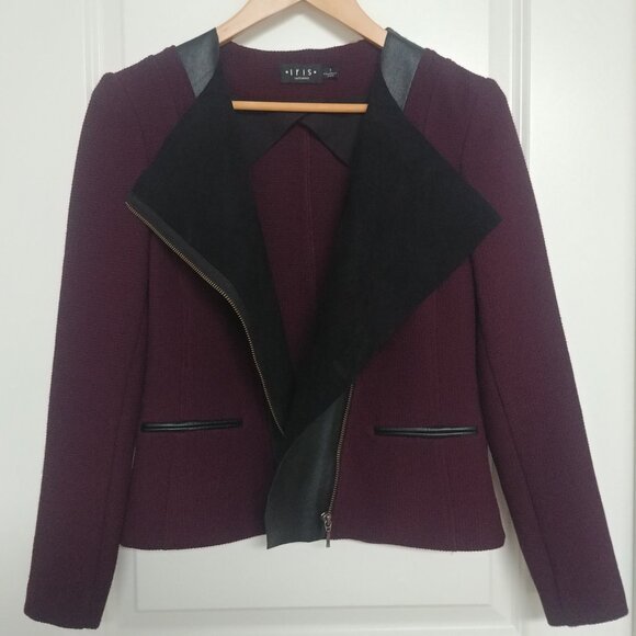 Iris Setlakwe Eggplant Maroon Moto Style Jacket Real Black Leather Size 2 - Picture 2 of 16